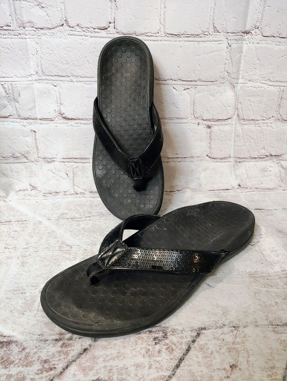 Vionic Black Tie Comfort Sandals 7 Womens Orthopedic Beachy